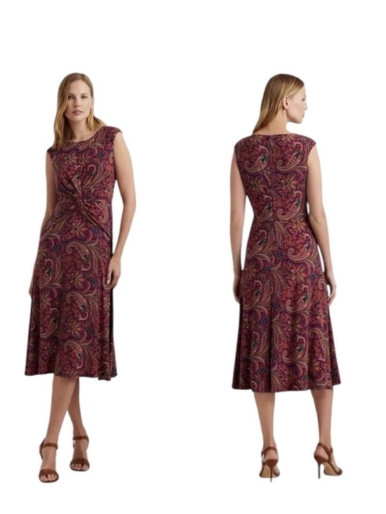 Lauren Ralph Lauren Dresses & Skirts - Lauren Ralph Lauren Paisley Twist Front Jersey Midi Dress Purple Green Size 12